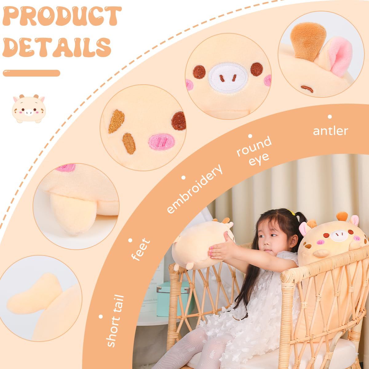 8 inch Cute Deer Plush Stuffed Animal Cylindrical Body Pillow view 3