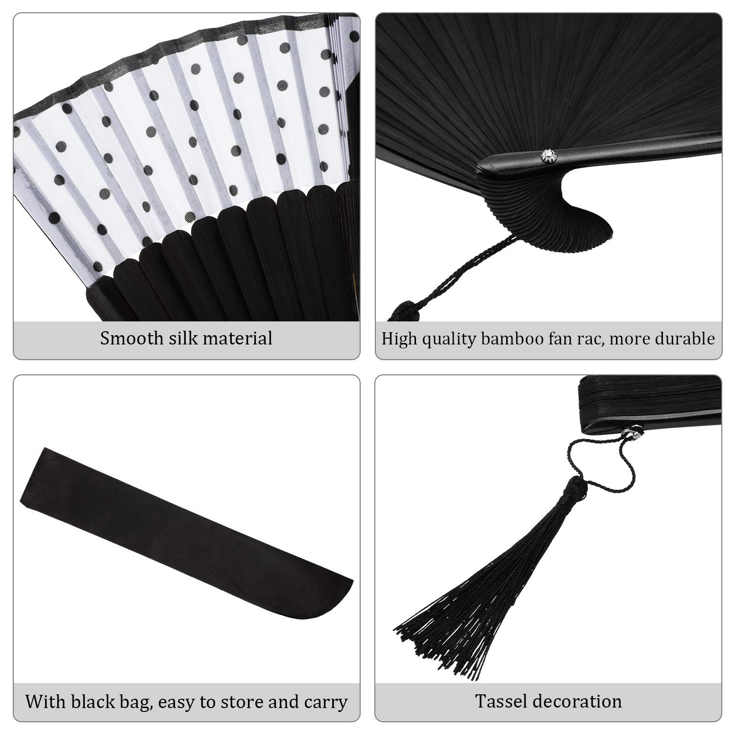 Cartoon Cat Hand Fans Folding Fan Hand Held Silk Fan Handheld Fan Black Cat view 2