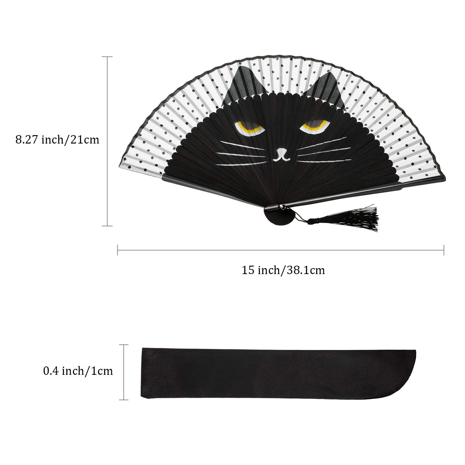 Cartoon Cat Hand Fans Folding Fan Hand Held Silk Fan Handheld Fan Black Cat view 3