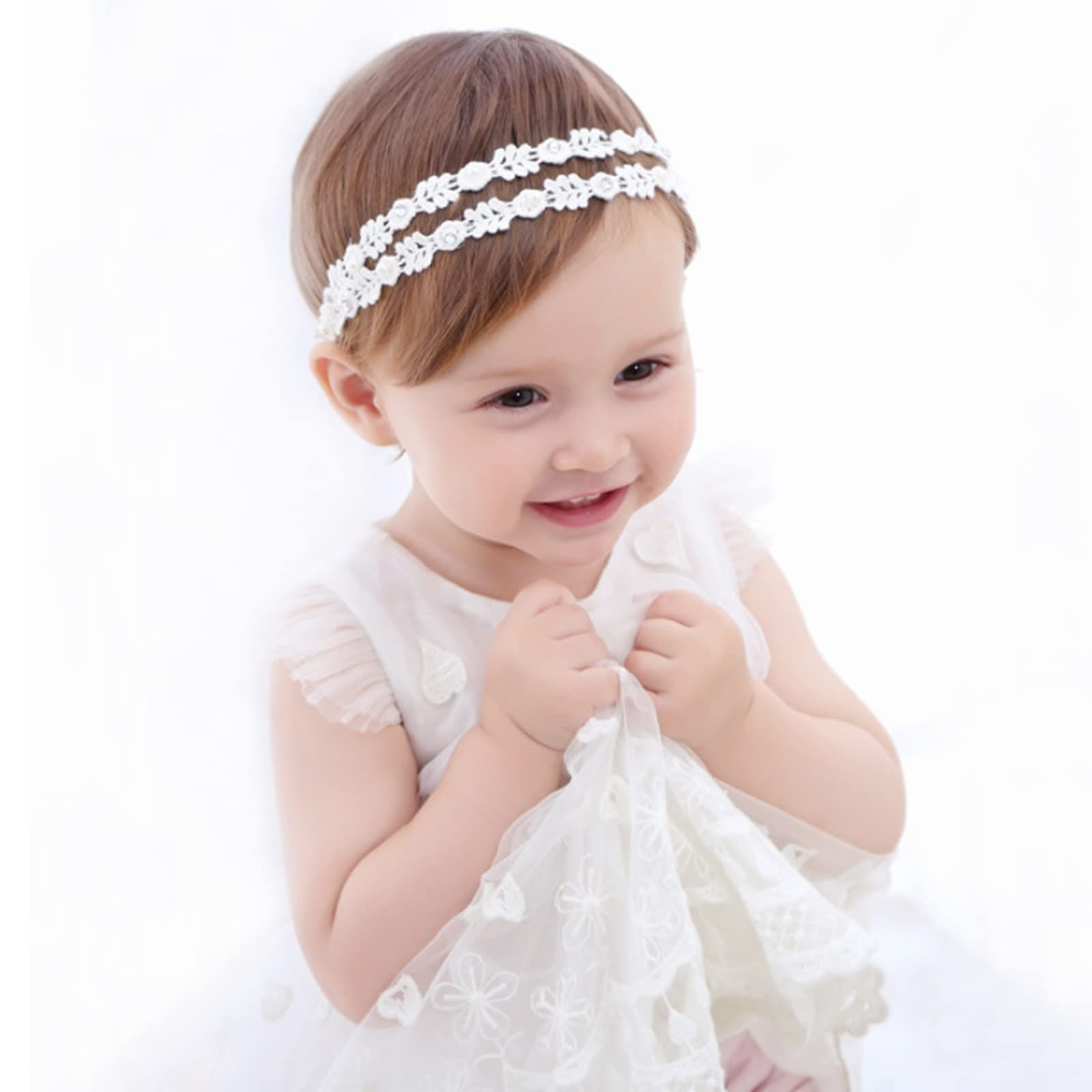 Newborn Infant Toddler Soft Stretchy Hair Band for Baby Shower Baptism Wedding view 2