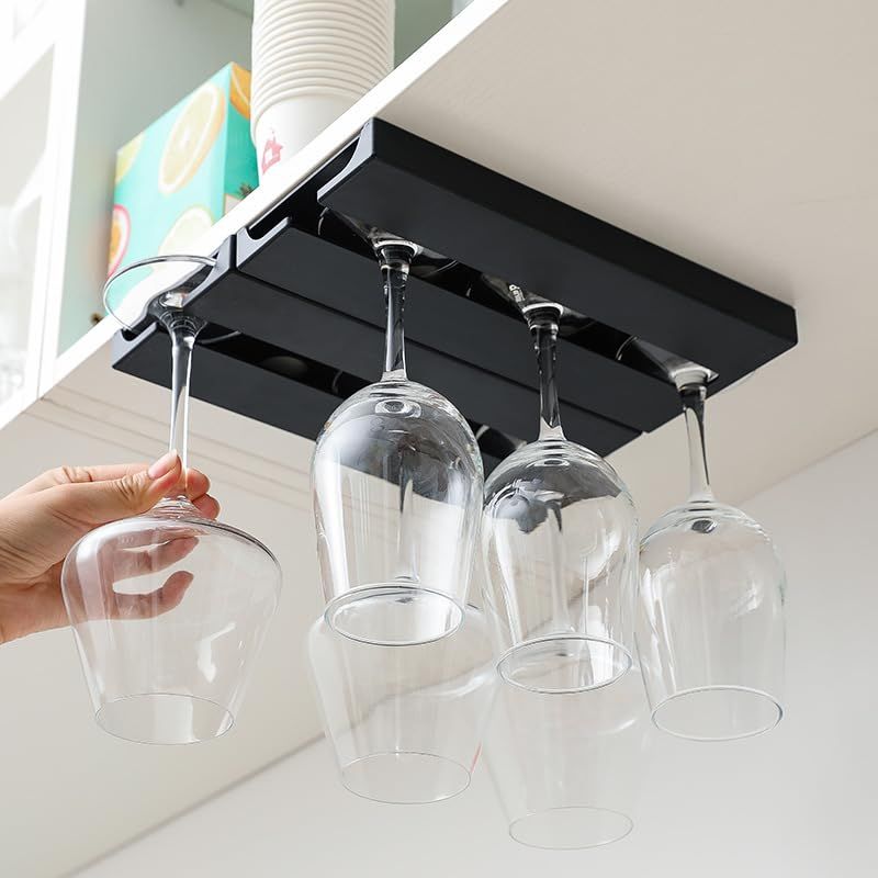 2pcs Wine Glass Holder Under Shelf or Cabinet Punch-free Wine Glass Rack view 5