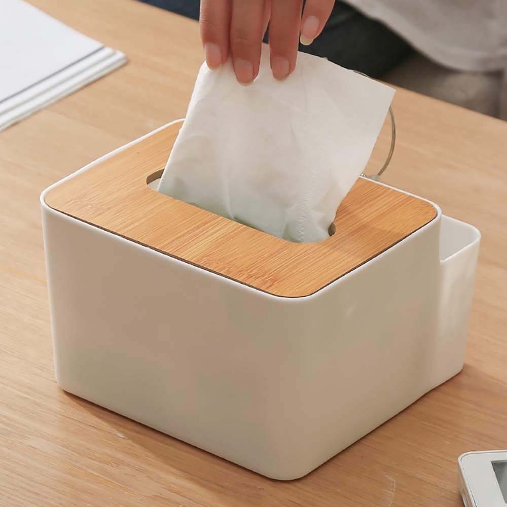 Plastic Tissue Box Wooden Lid Round/Square Napkin Holder Container Wet Tissue view 2