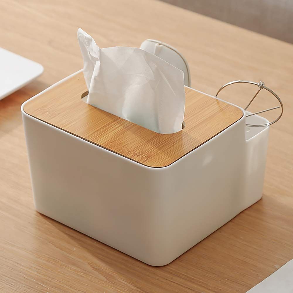 Plastic Tissue Box Wooden Lid Round/Square Napkin Holder Container Wet Tissue view 3