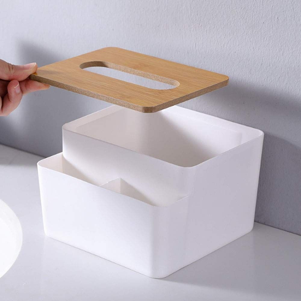 Plastic Tissue Box Wooden Lid Round/Square Napkin Holder Container Wet Tissue view 4