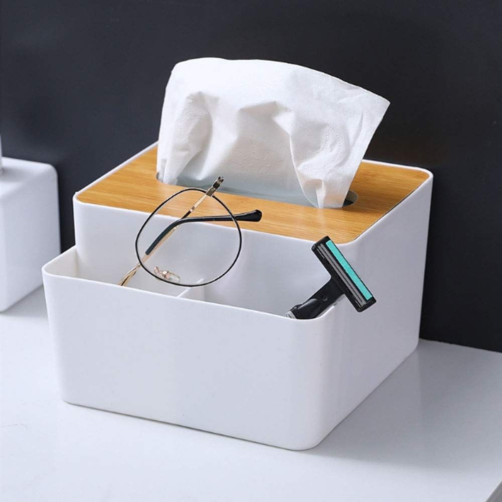 Plastic Tissue Box Wooden Lid Round/Square Napkin Holder Container Wet Tissue view 5