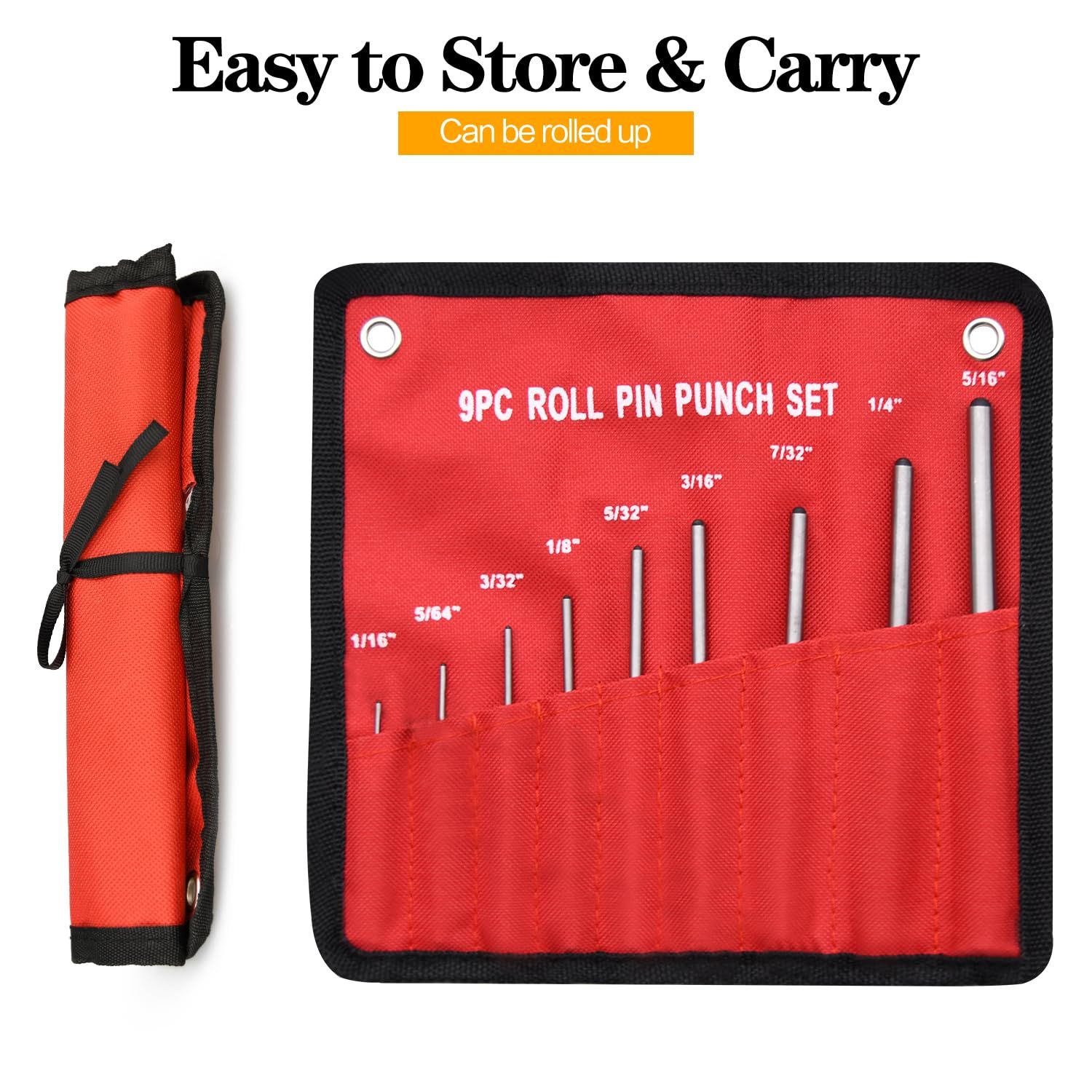 Pin Punch Set, 9pcs 1/16" - 5/16" Removing Repair Tools with Storage Pouch view 2