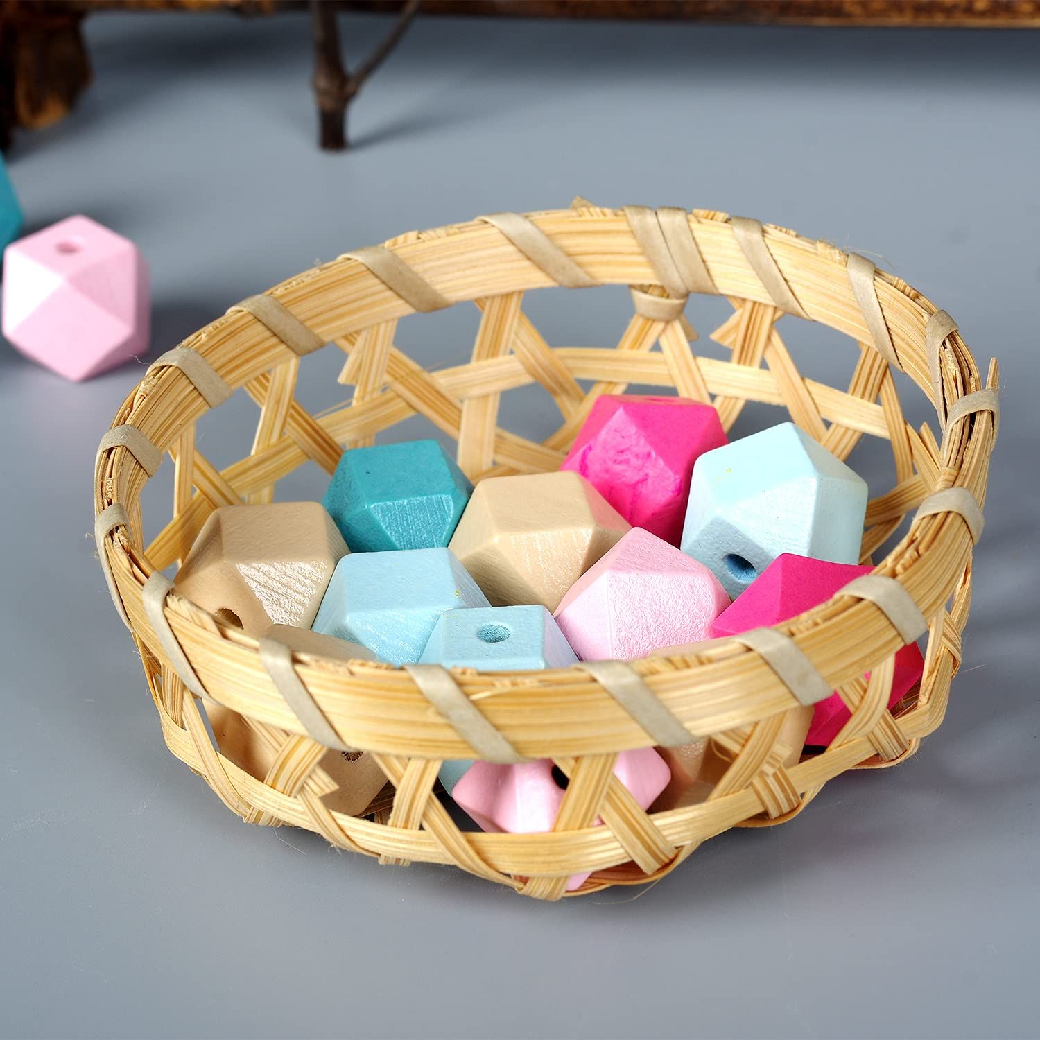 20PCS Painted Unfinished Wood Loose Beads Ball Hexagon view 3