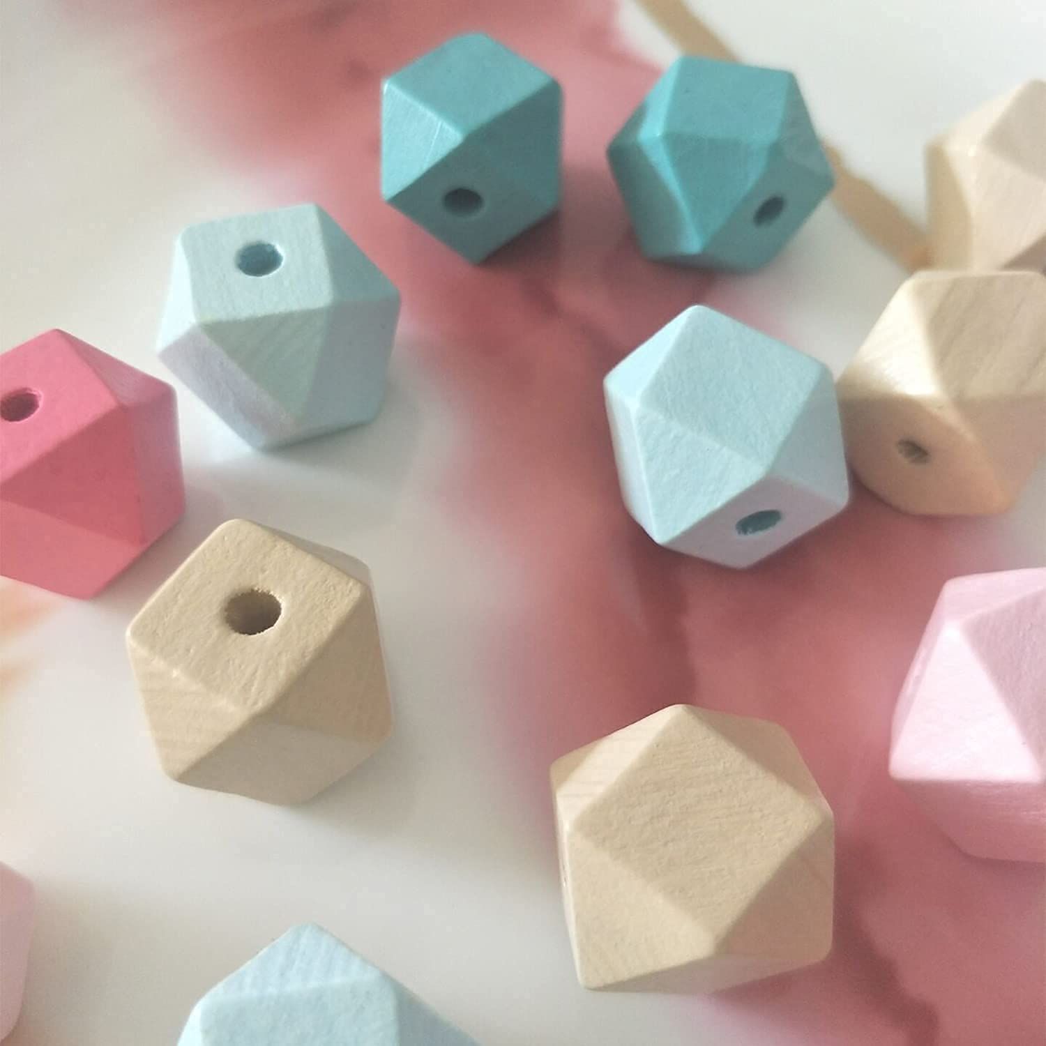 20PCS Painted Unfinished Wood Loose Beads Ball Hexagon view 5