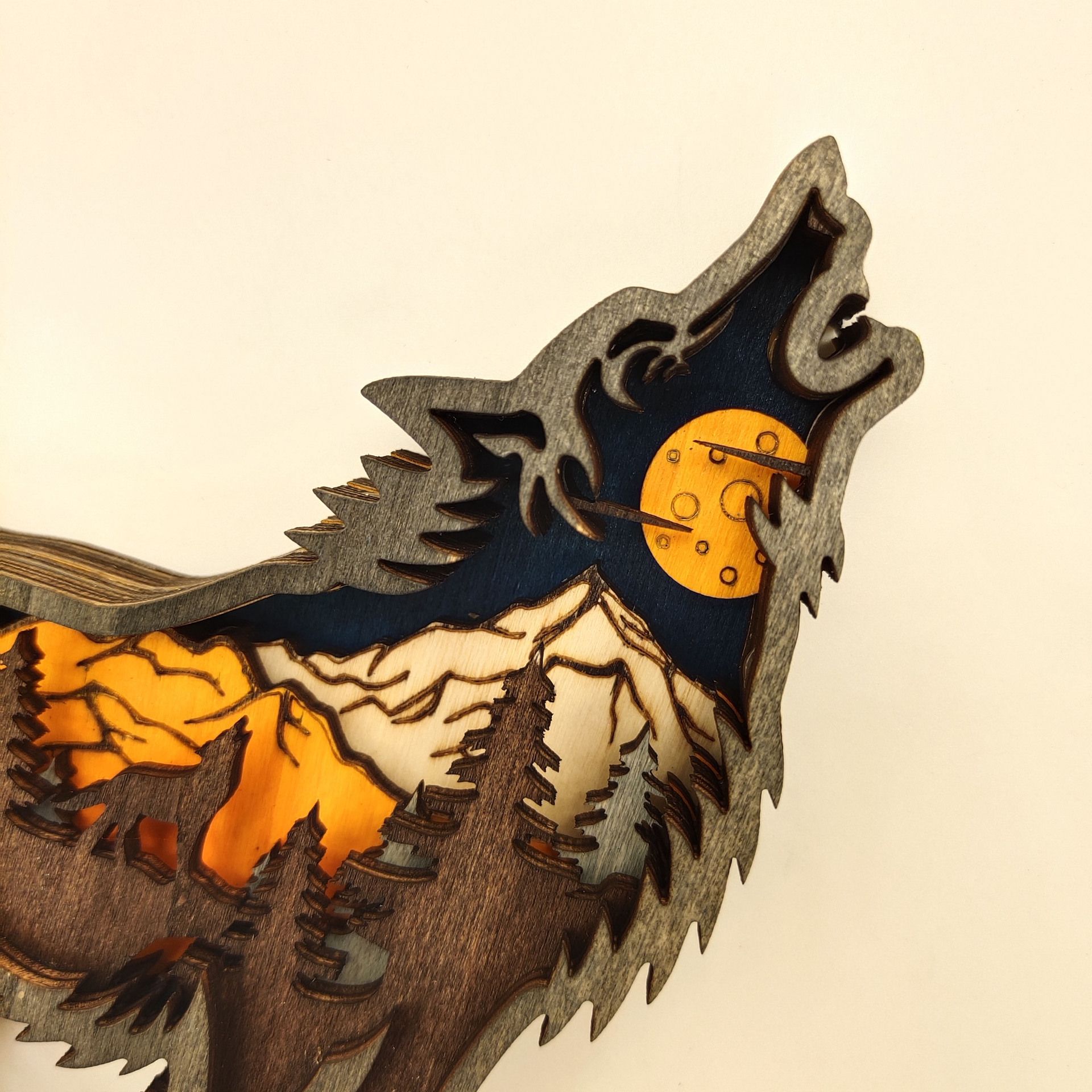 Wooden Wolf Decor with Light view 3
