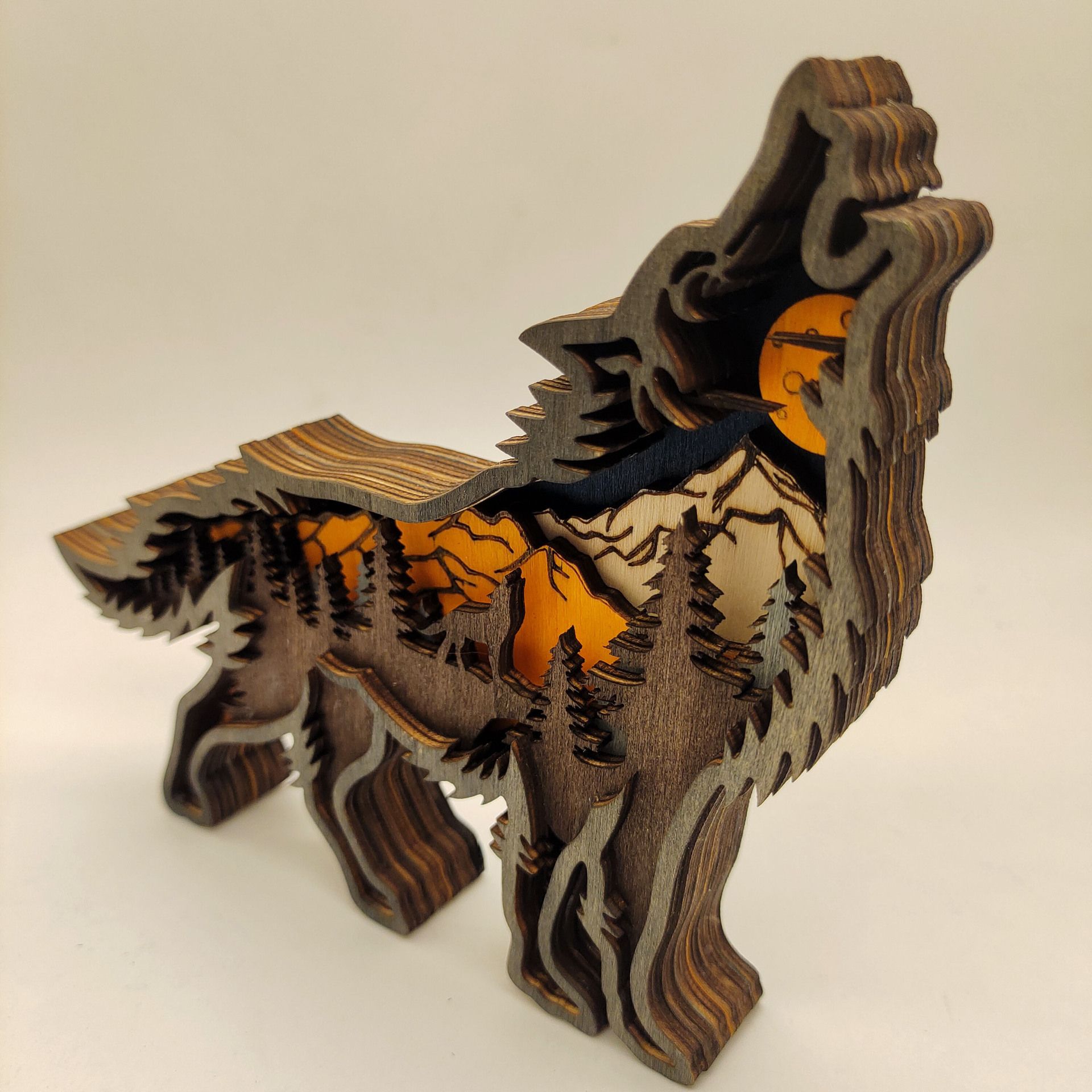 Wooden Wolf Decor with Light view 4