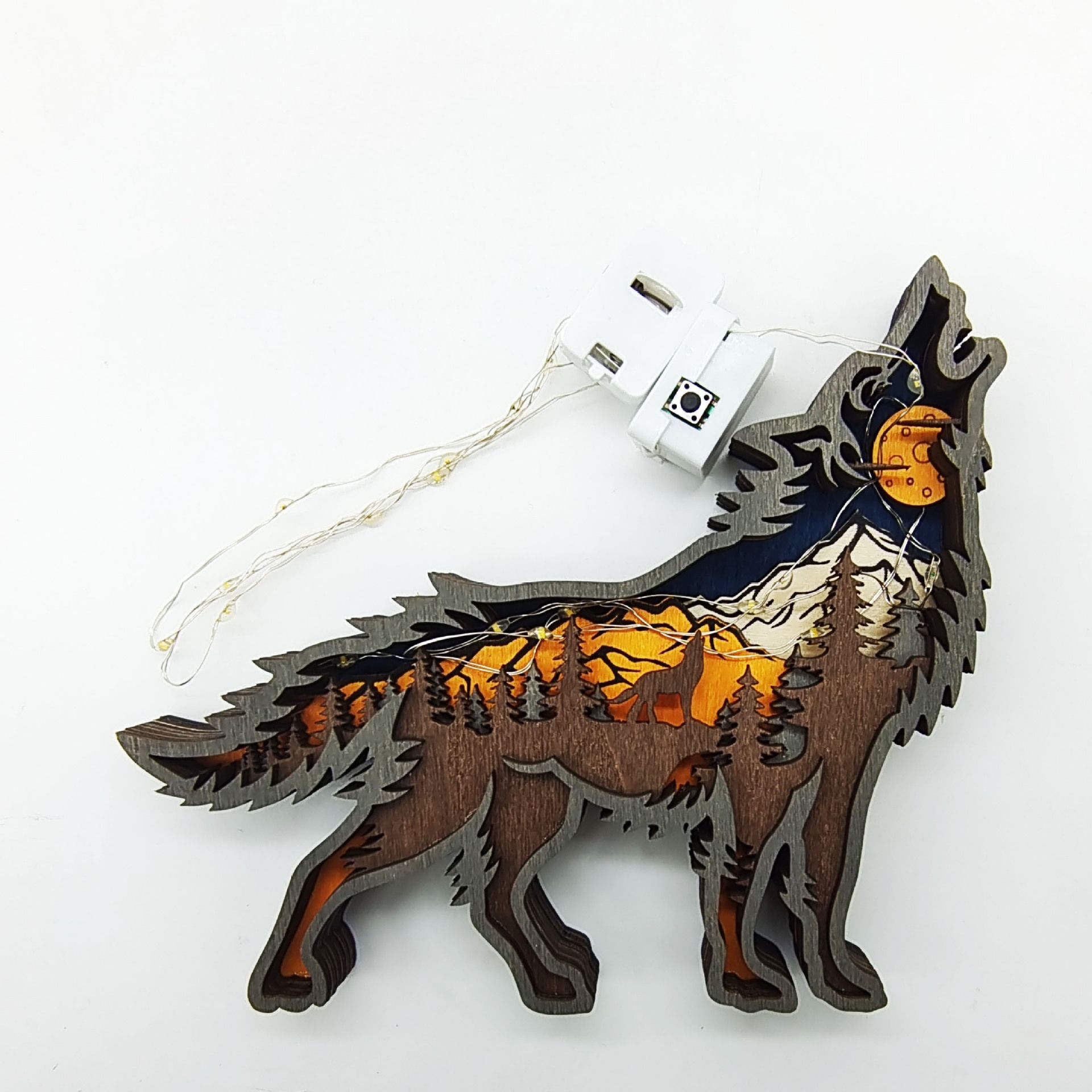 Wooden Wolf Decor with Light view 5