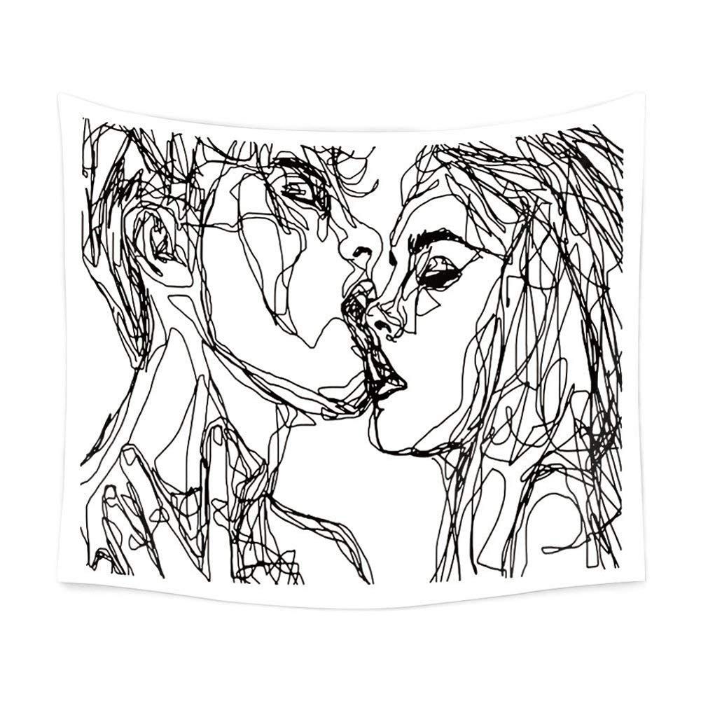 Women/Men Abstract Sketch Art Kiss Lovers Tapestry/Kissing Tapestry Wall