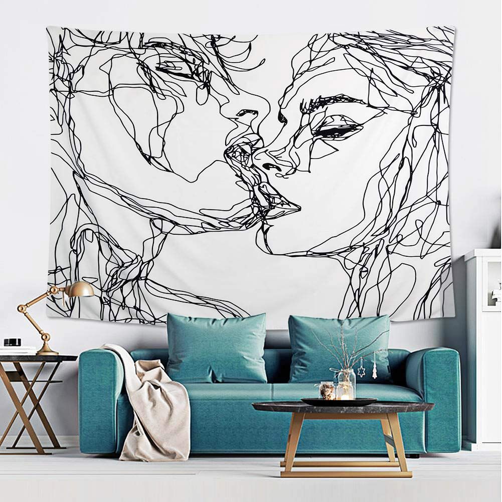 Women/Men Abstract Sketch Art Kiss Lovers Tapestry/Kissing Tapestry Wall view 5