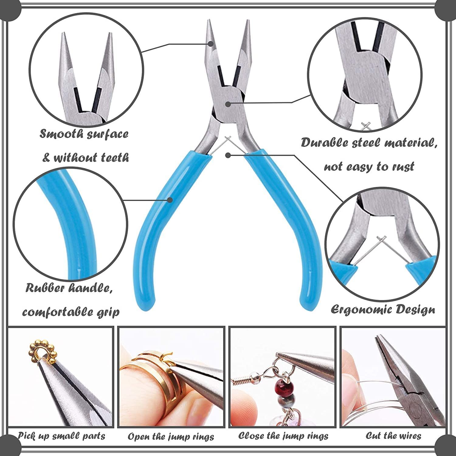 3pcs Jewelry Pliers Set Tools Includes Needle Nose Pliers Round Nose Pliers view 2