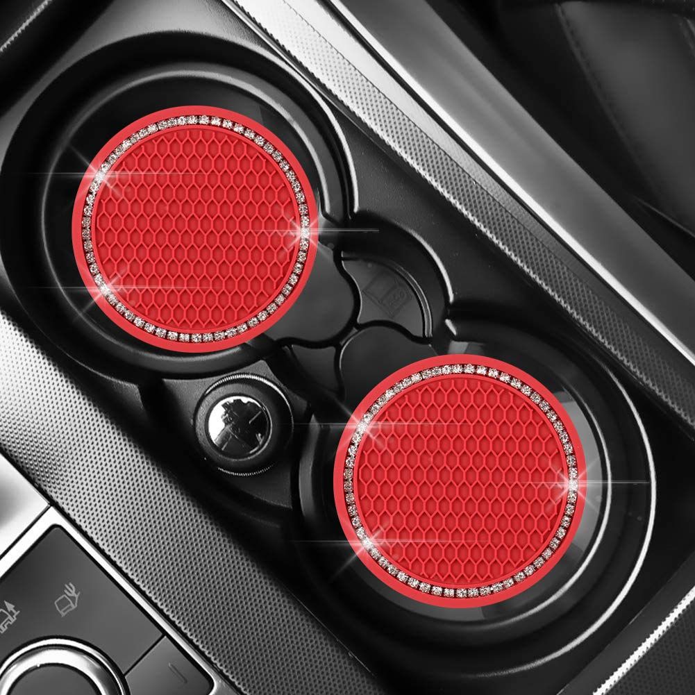 2pcs， Car Coasters PVC Travel Auto Cup Holder Insert Coaster Anti Slip Crystal view 3