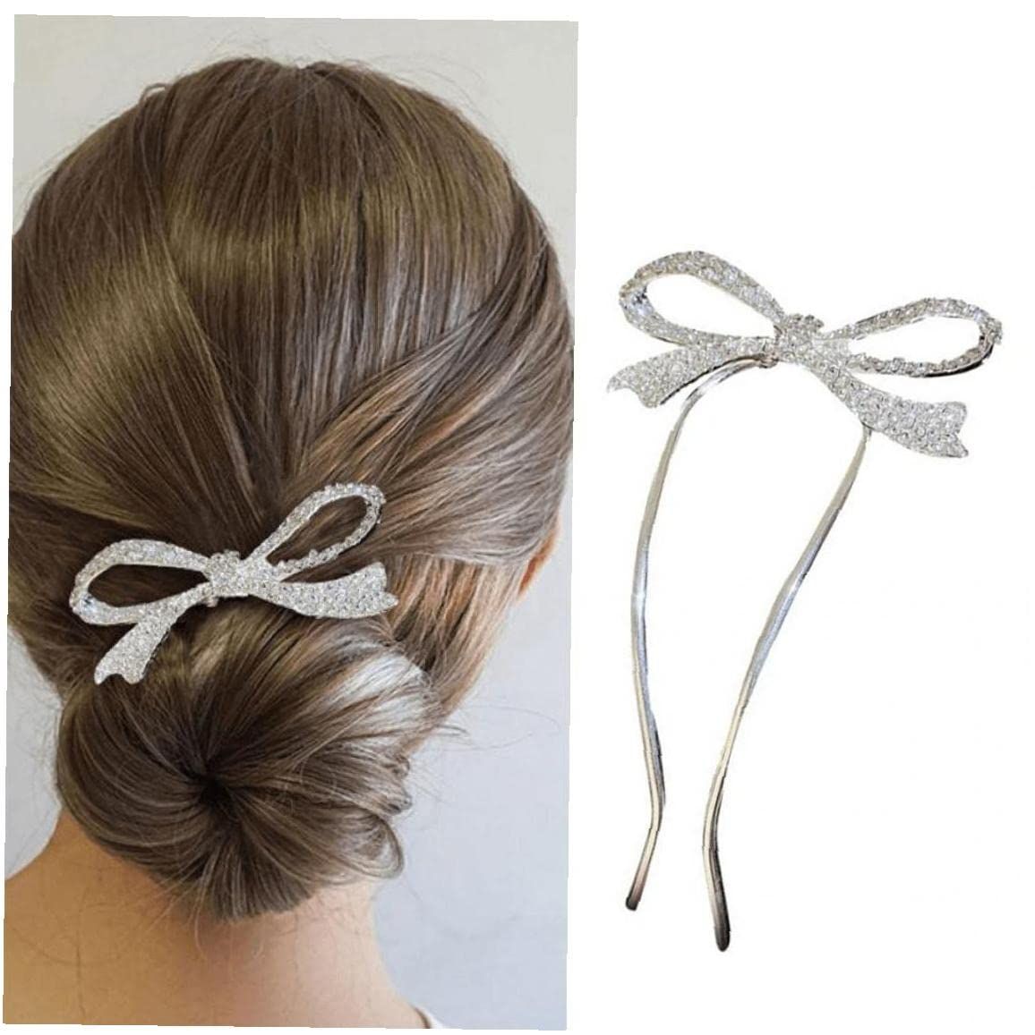 Bow Hairpin Rhinestone Barrettes Hair Jewels for Women Vintage Hair view 5