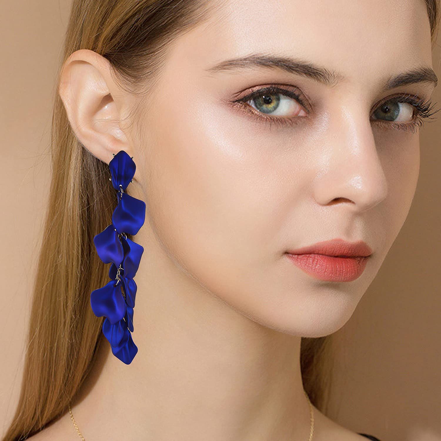 Long Acrylic Rose Petal Earrings Dangle Exaggerated Flower Earrings Drop view 2