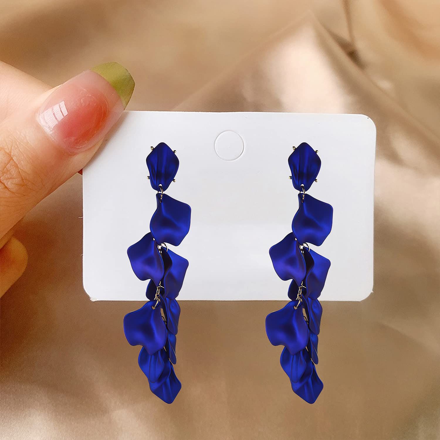 Long Acrylic Rose Petal Earrings Dangle Exaggerated Flower Earrings Drop view 5