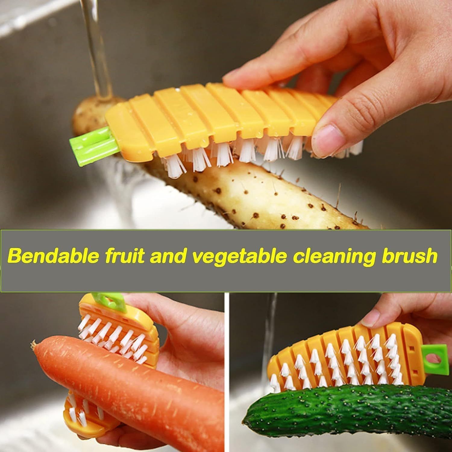 2Pcs Vegetable Brush,Multiple Segments are Bendable Fruit Vegetable Cleaning view 4