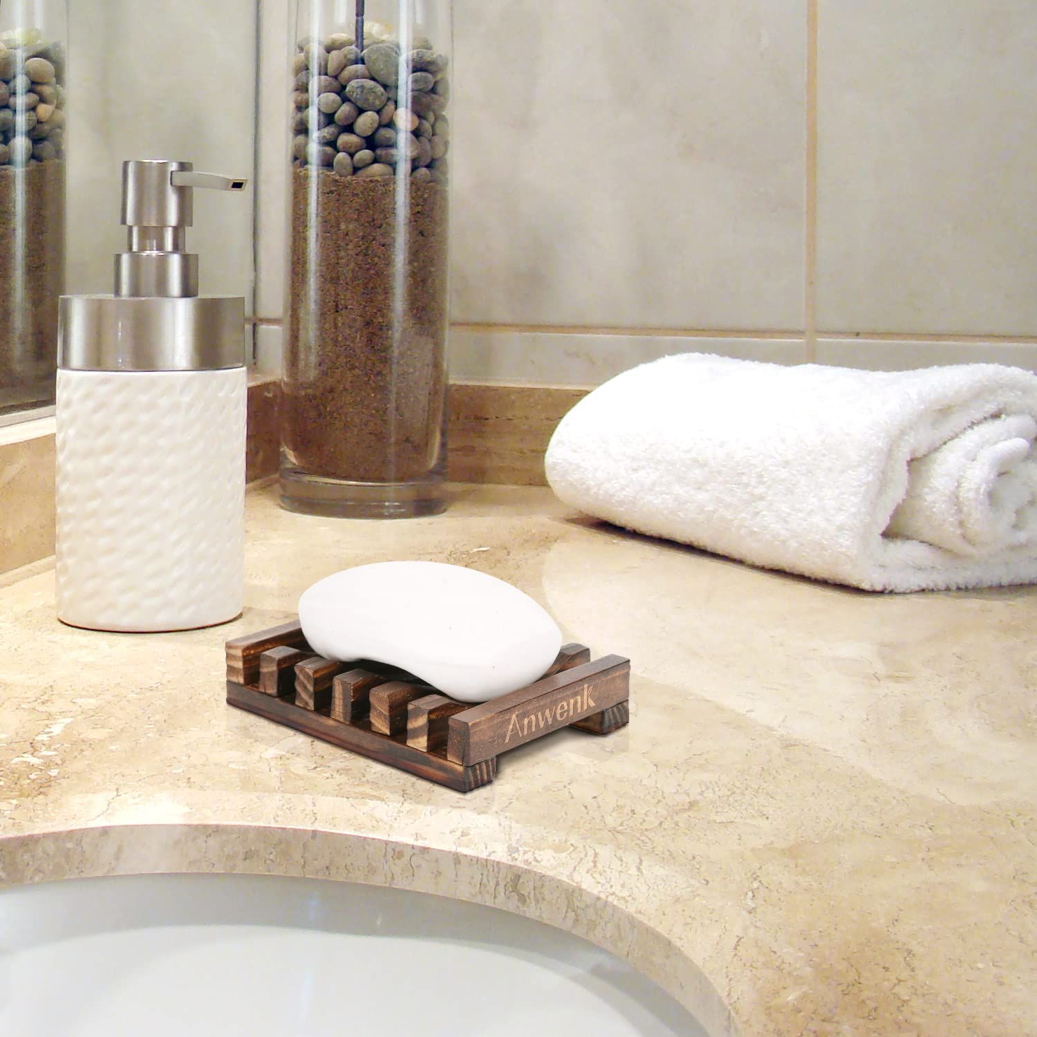Wooden Soap Dish Soap Saver Holder Soap Tray for Bathroom Shower Rectangular view 3