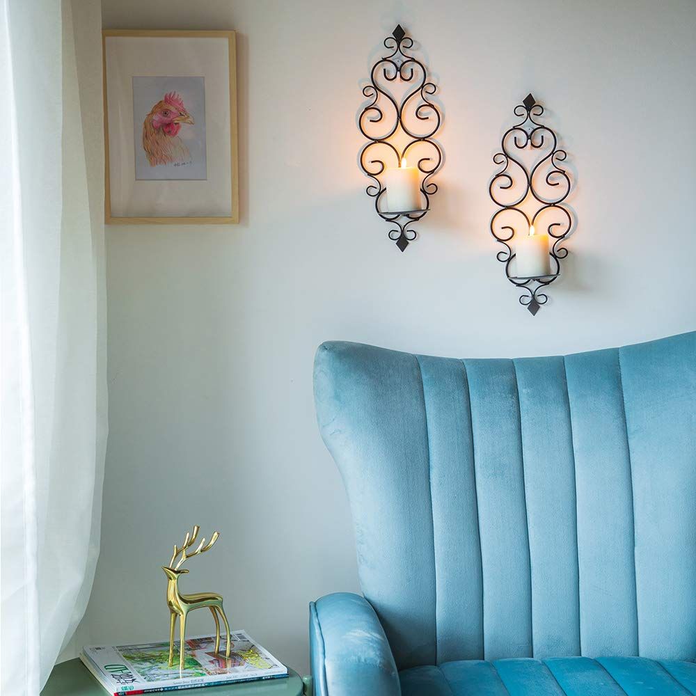 Candle Sconce Holder Set of 2 Hanging Wall Mounted Pillar Candle Sconces Holder view 2