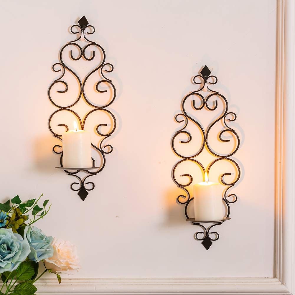 Candle Sconce Holder Set of 2 Hanging Wall Mounted Pillar Candle Sconces Holder view 4