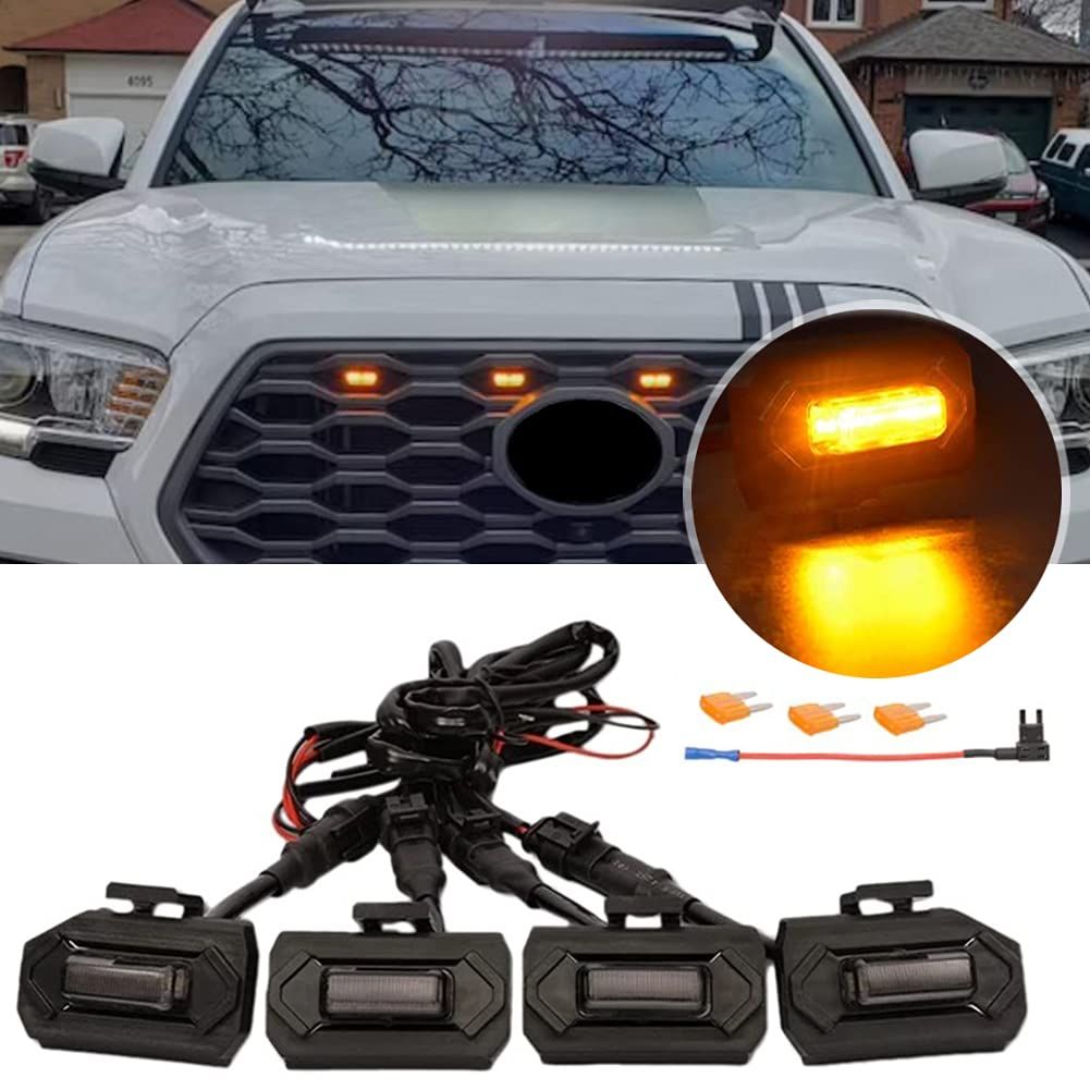 Car Grille Light, 4pcs LED Grille Decoration Lights Grille Lights With Fuse view 2