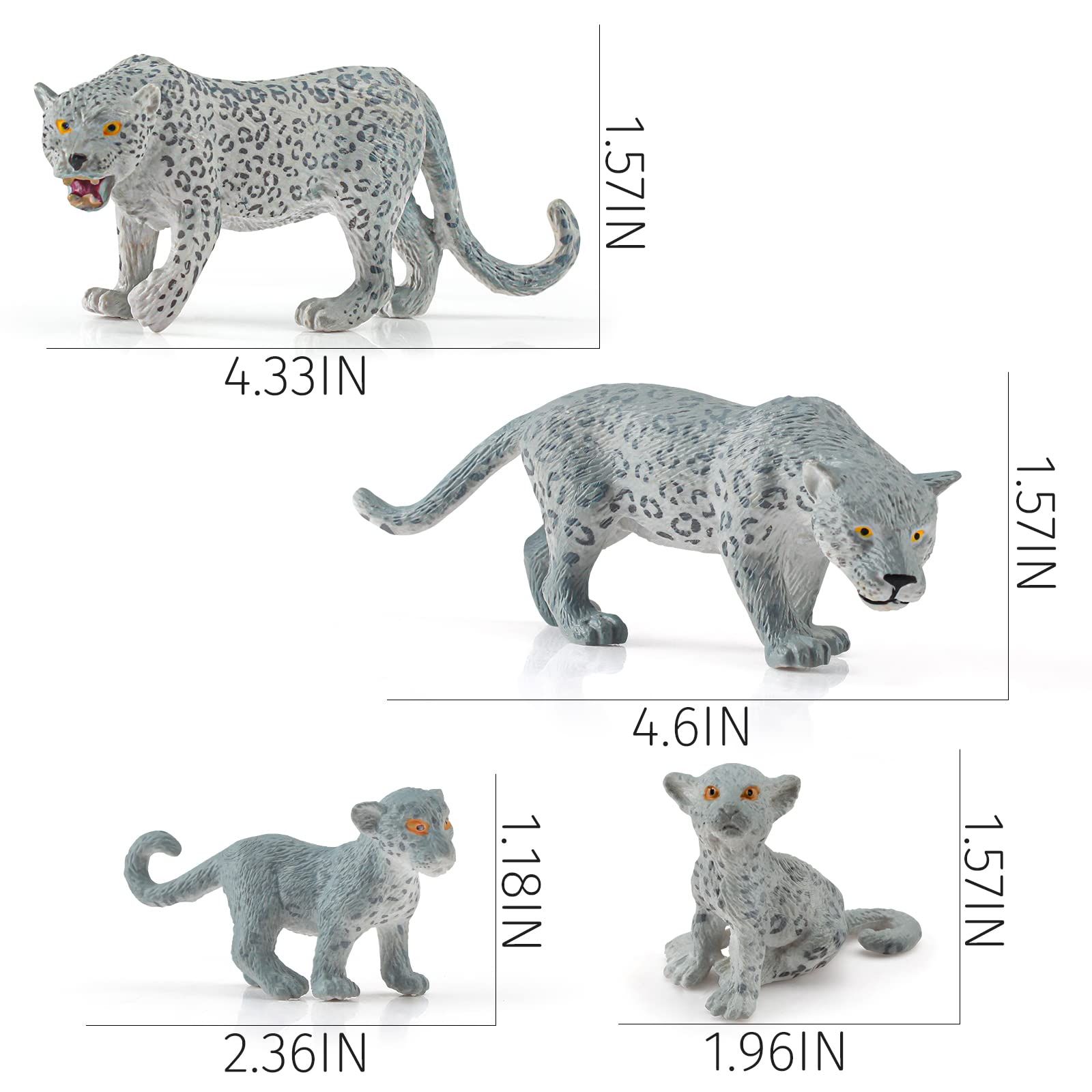 Wild Life Jungle Animal Model Figures Set 4 PCS Snow Leopard Family Forest view 3