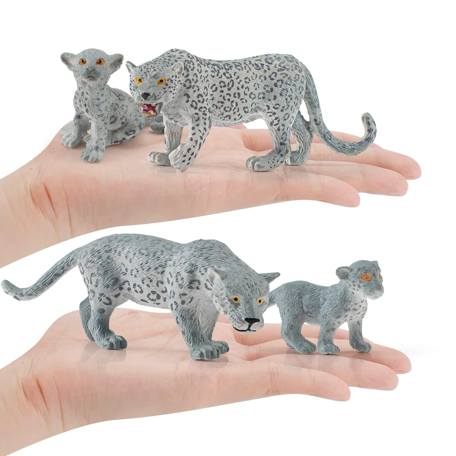 Wild Life Jungle Animal Model Figures Set 4 PCS Snow Leopard Family Forest view 4