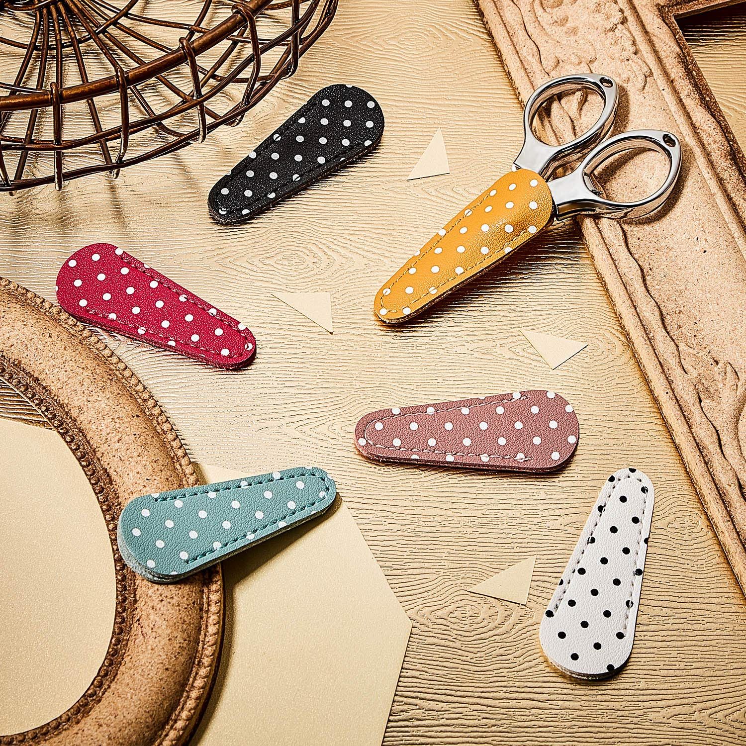 6 Pieces Embroidery Scissors Sheath Polka Dot Scissors Protective Cover view 4