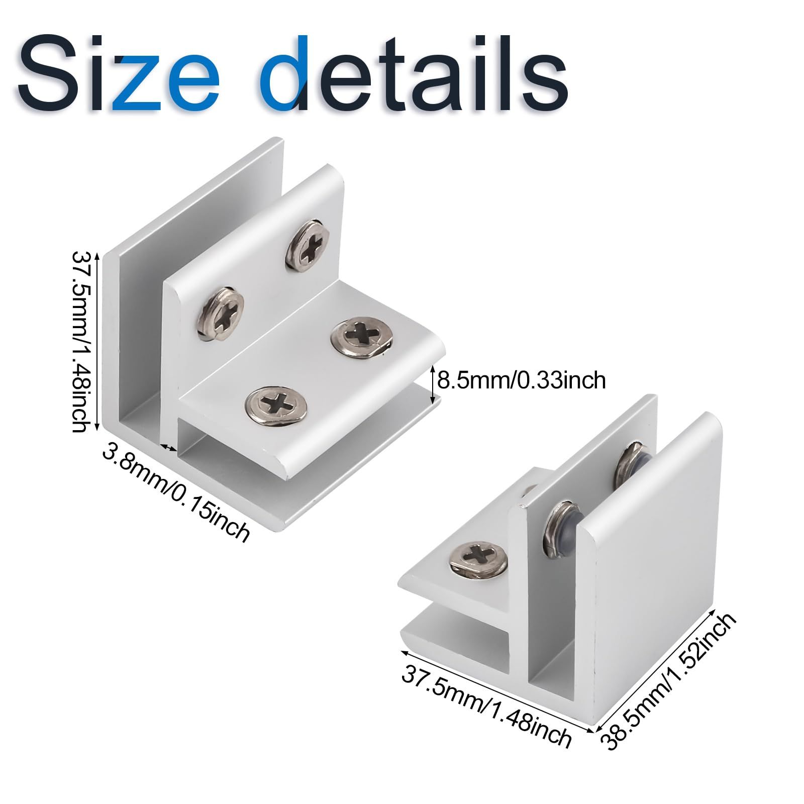 Glass Clamp, 4Pcs Adjustable 90 Degrees Glass Clips Aluminum Alloy Glass Shelf view 2