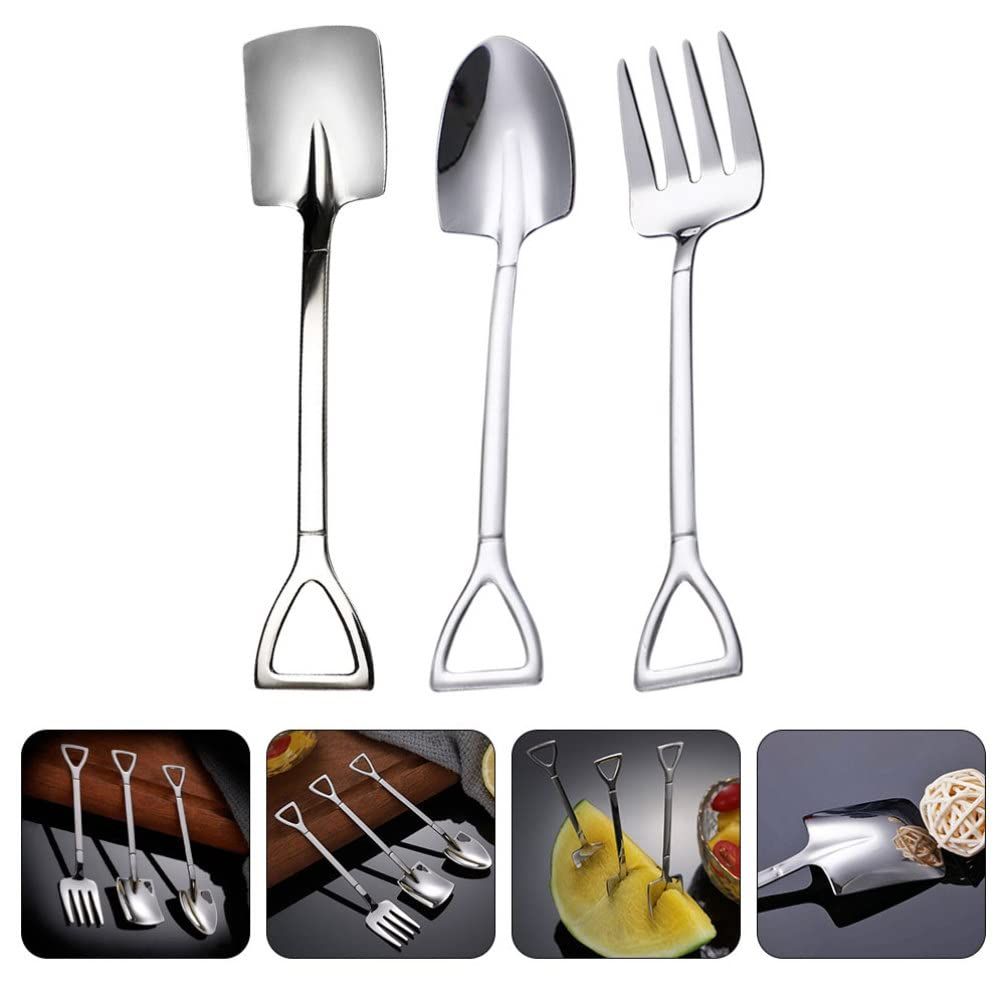 3pcs，Stainless Steel Coffee Spoons and Fruit Forks for Bistro Cocktail Tasting view 2