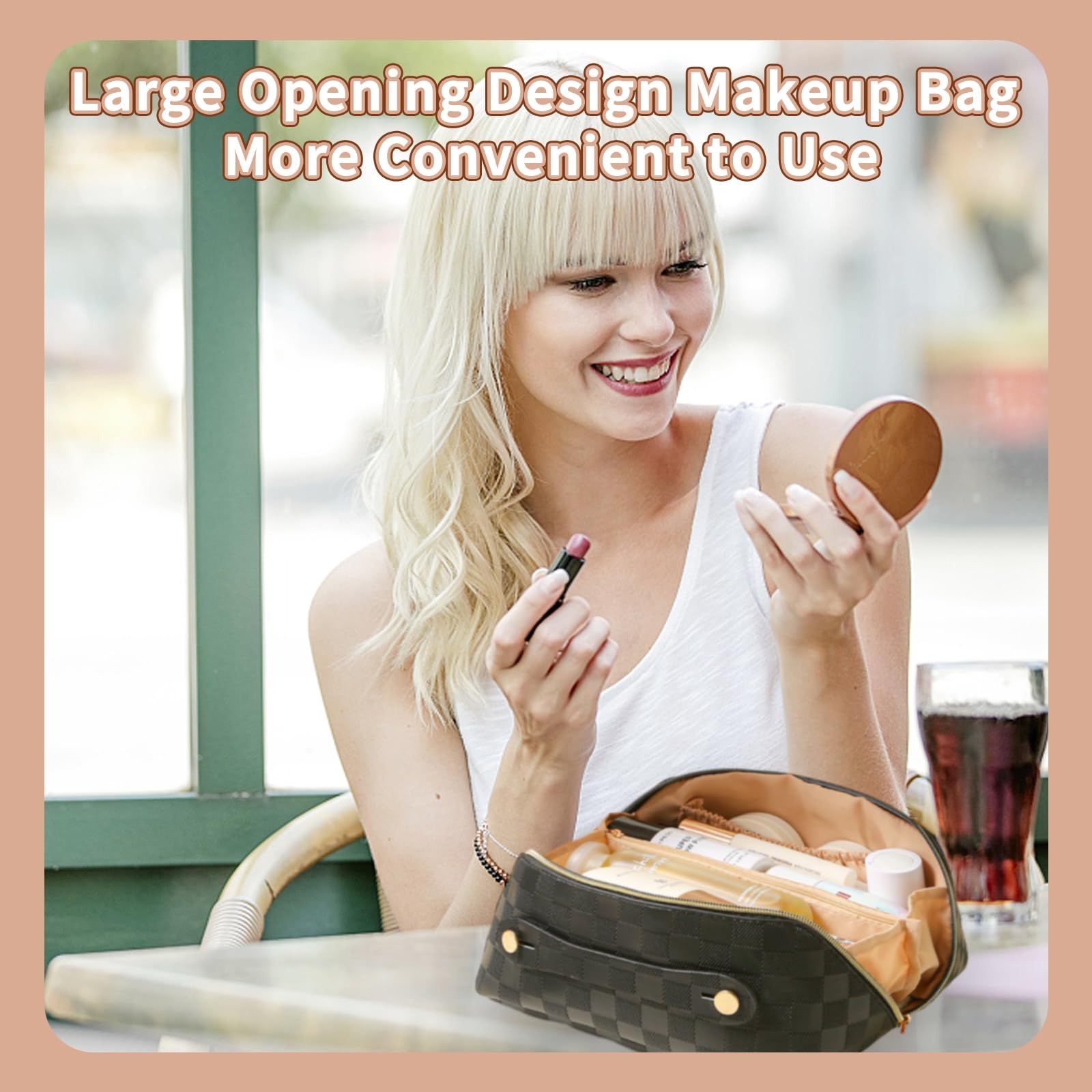 Travel Makeup Bag,Large Opening Portable Makeup Bag Opens Flat for Easy view 5