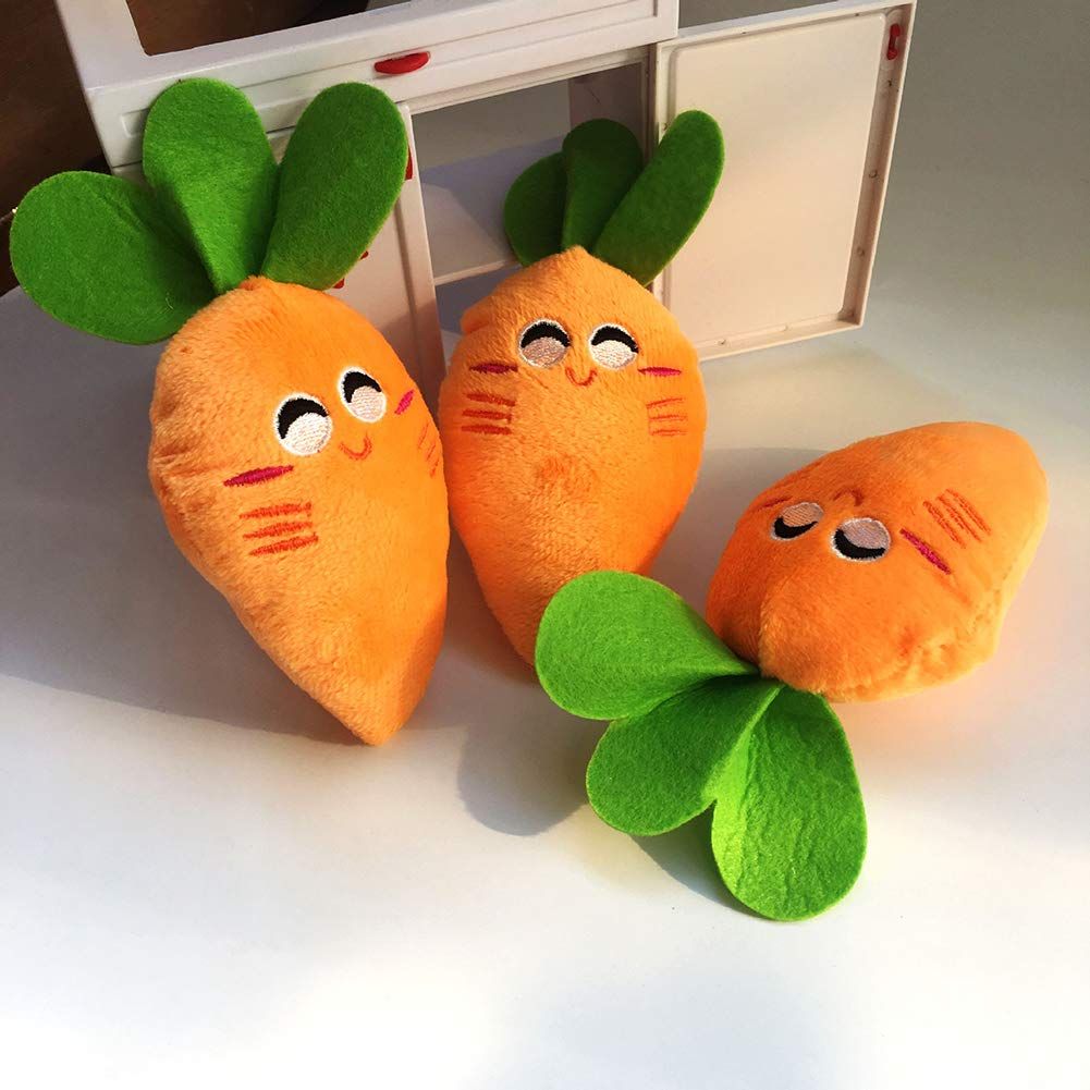 3pcs Soft Dog Toys Cute Carrot Plush Chew Squeaker Plush Dog and Cat Toys with view 3