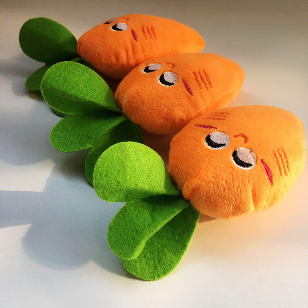 3pcs Soft Dog Toys Cute Carrot Plush Chew Squeaker Plush Dog and Cat Toys with view 4