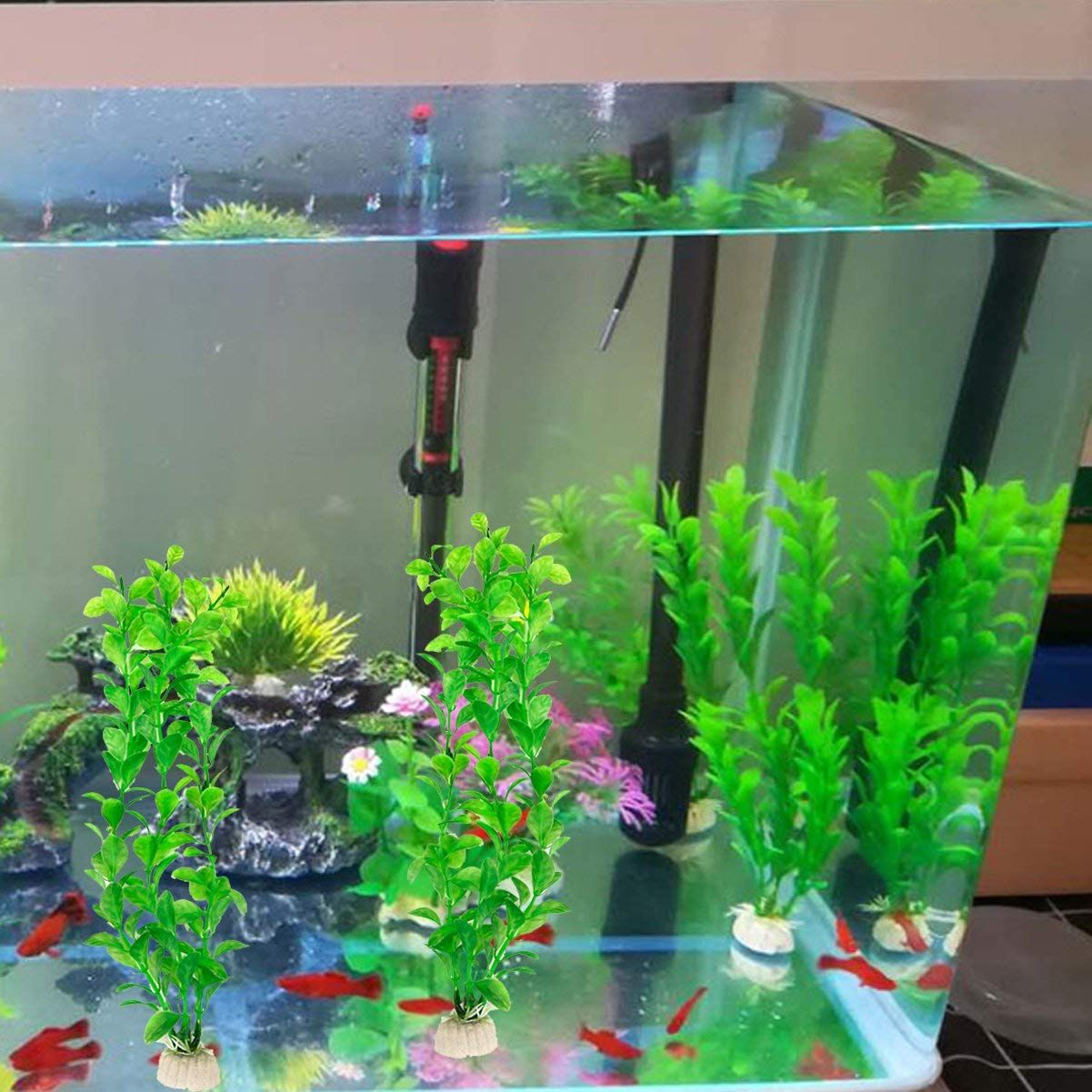 Large Aquarium Plants Plastic 8nch Artificial Green Seaweed Water Plants Fish view 2