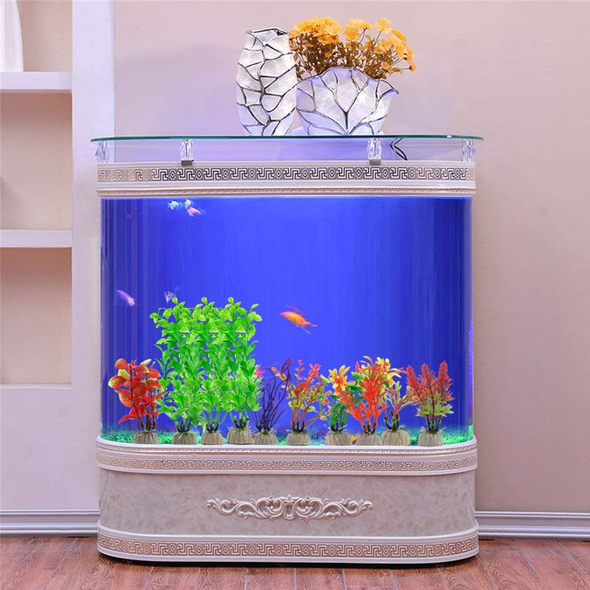 Large Aquarium Plants Plastic 8nch Artificial Green Seaweed Water Plants Fish view 3