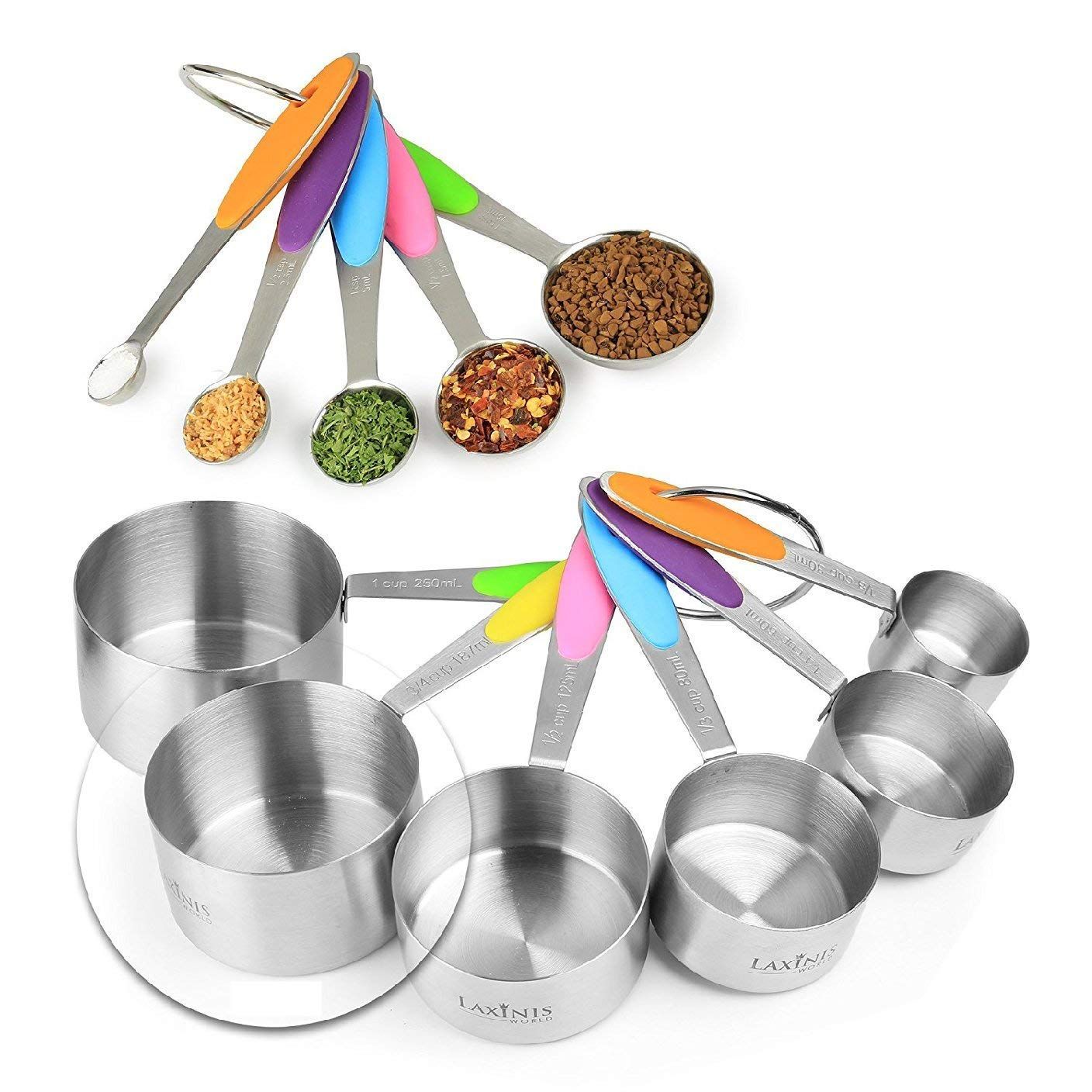 Stainless steel 10 piece measuring spoon measuring cup set with scale