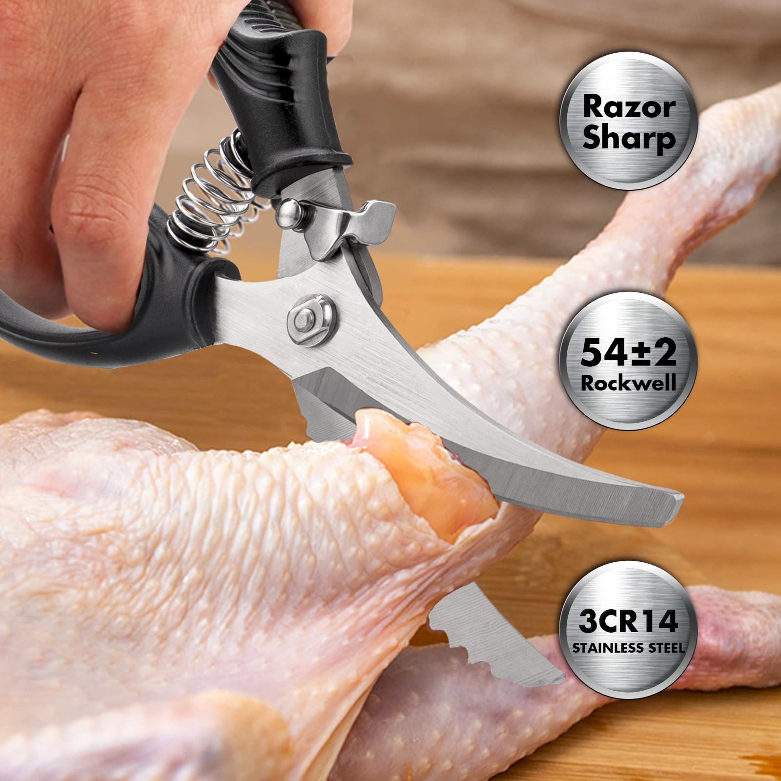 Poultry Shears, Heavy Duty Kitchen Shears With Anti-Slip Handle & Safety Lock view 3
