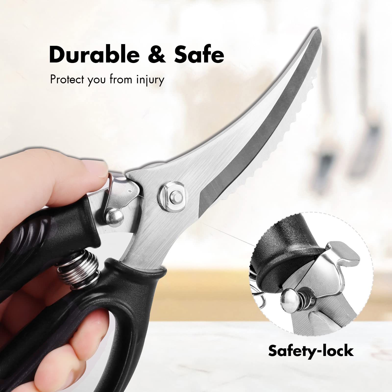 Poultry Shears, Heavy Duty Kitchen Shears With Anti-Slip Handle & Safety Lock view 5