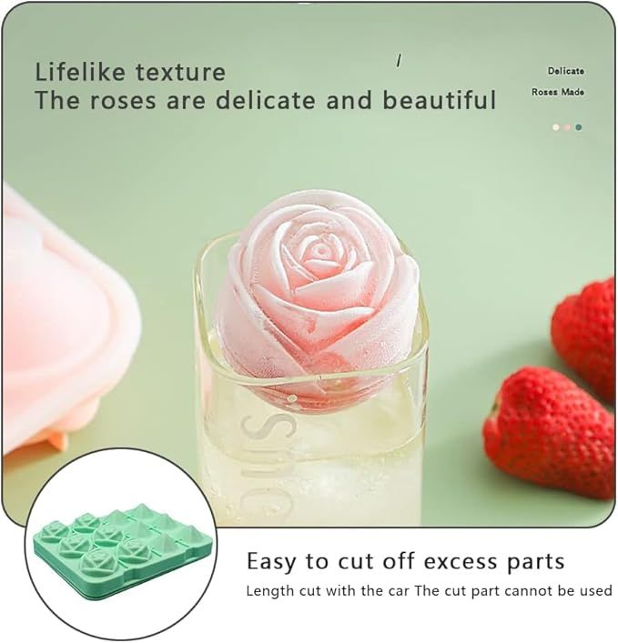 2pcs Silicone Molds for Ice Cube with Lid 6 Holes Rose Flower Shape Reusable view 4