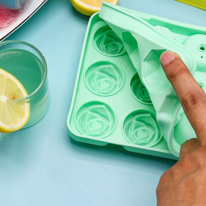 2pcs Silicone Molds for Ice Cube with Lid 6 Holes Rose Flower Shape Reusable view 5