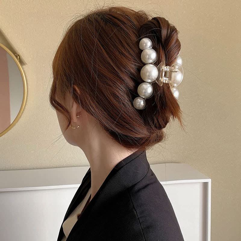 Pearl Hair Clips, Large Pearl Hair Claw Clips for Women, Non-Slip Pearl Hair view 3