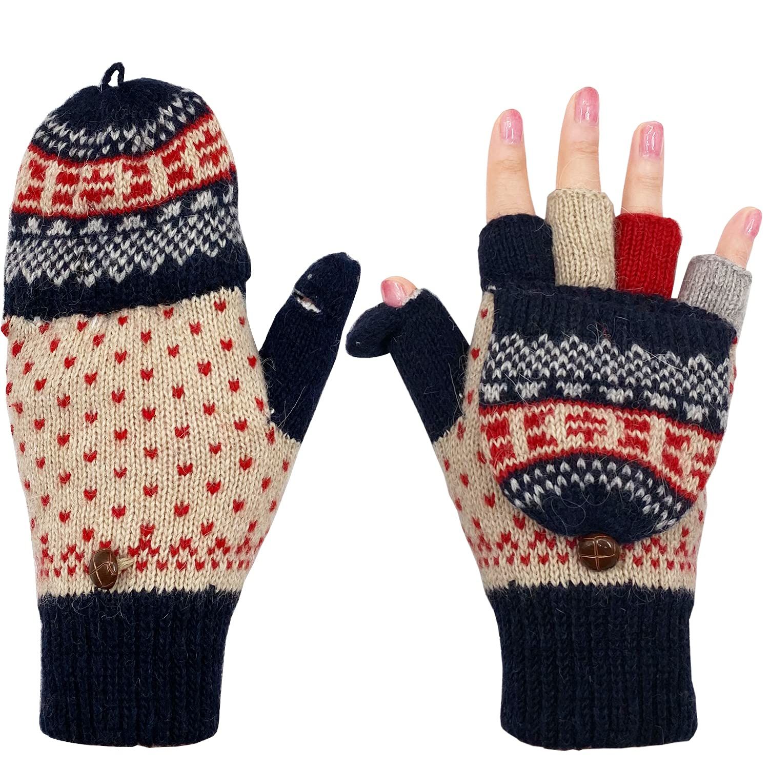 Winter Knitted Fingerless Gloves Thermal Insulation Warm Thickended Wool