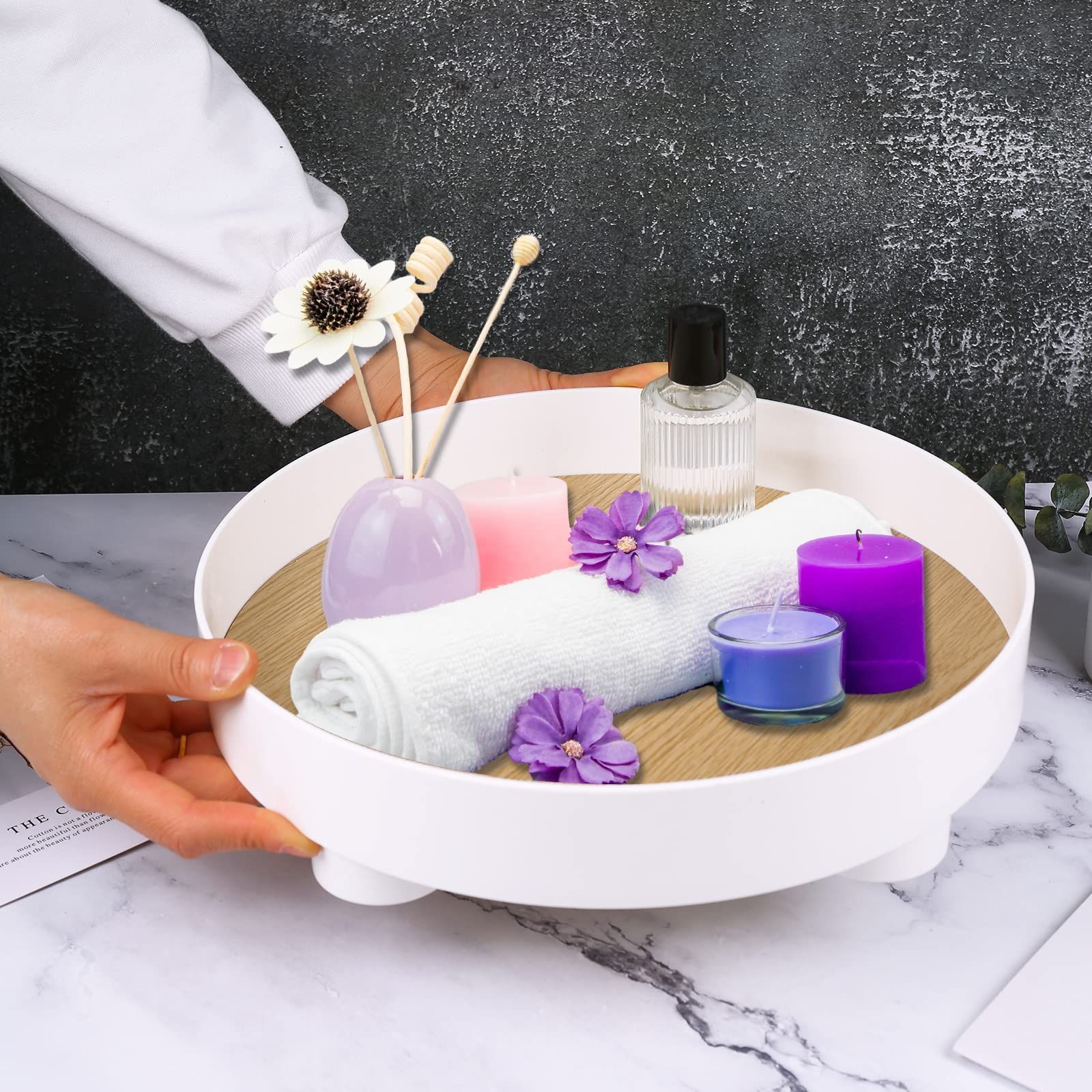Decorative Trays Round White Storage Tray Organizer Storage Box Coffee Table view 2