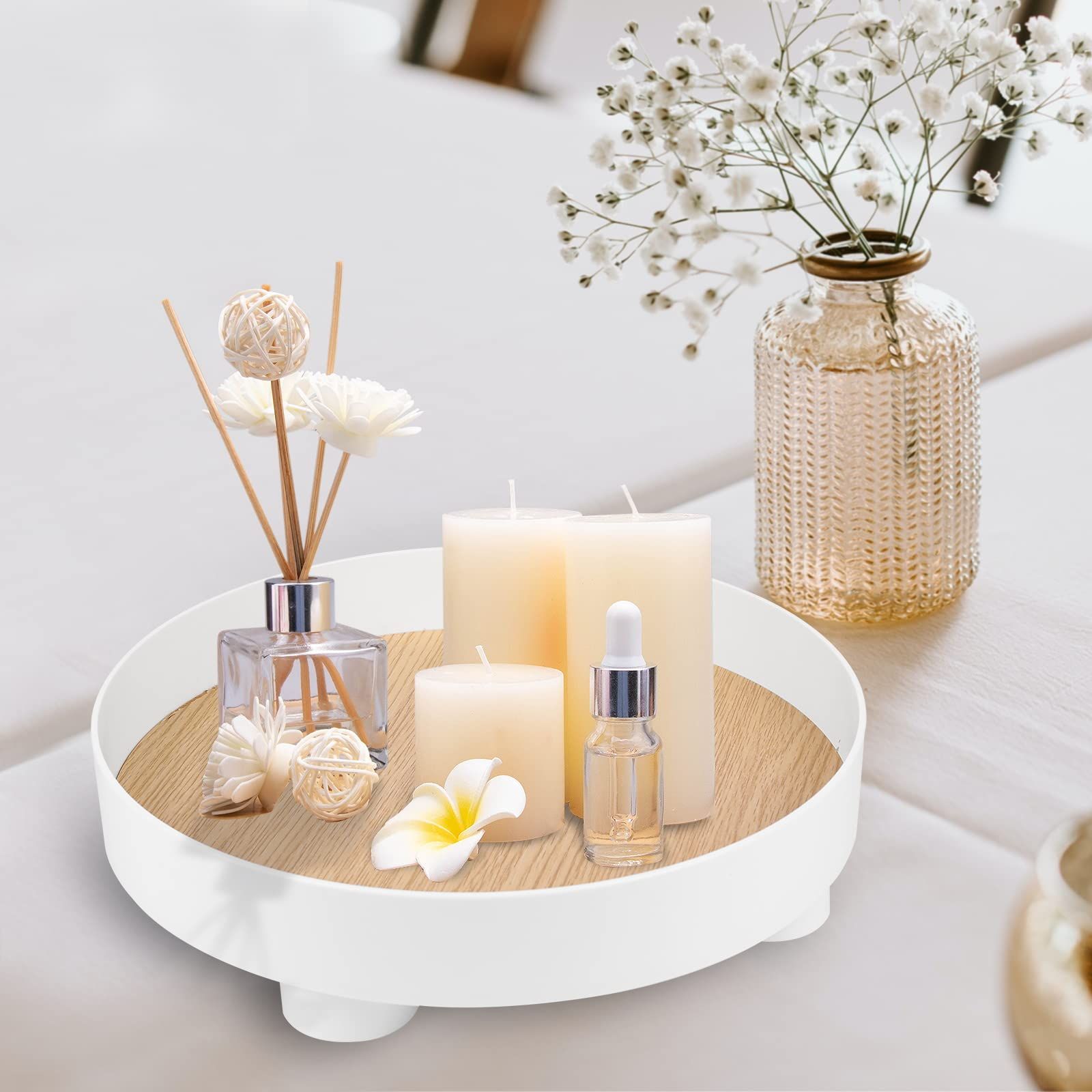 Decorative Trays Round White Storage Tray Organizer Storage Box Coffee Table view 3