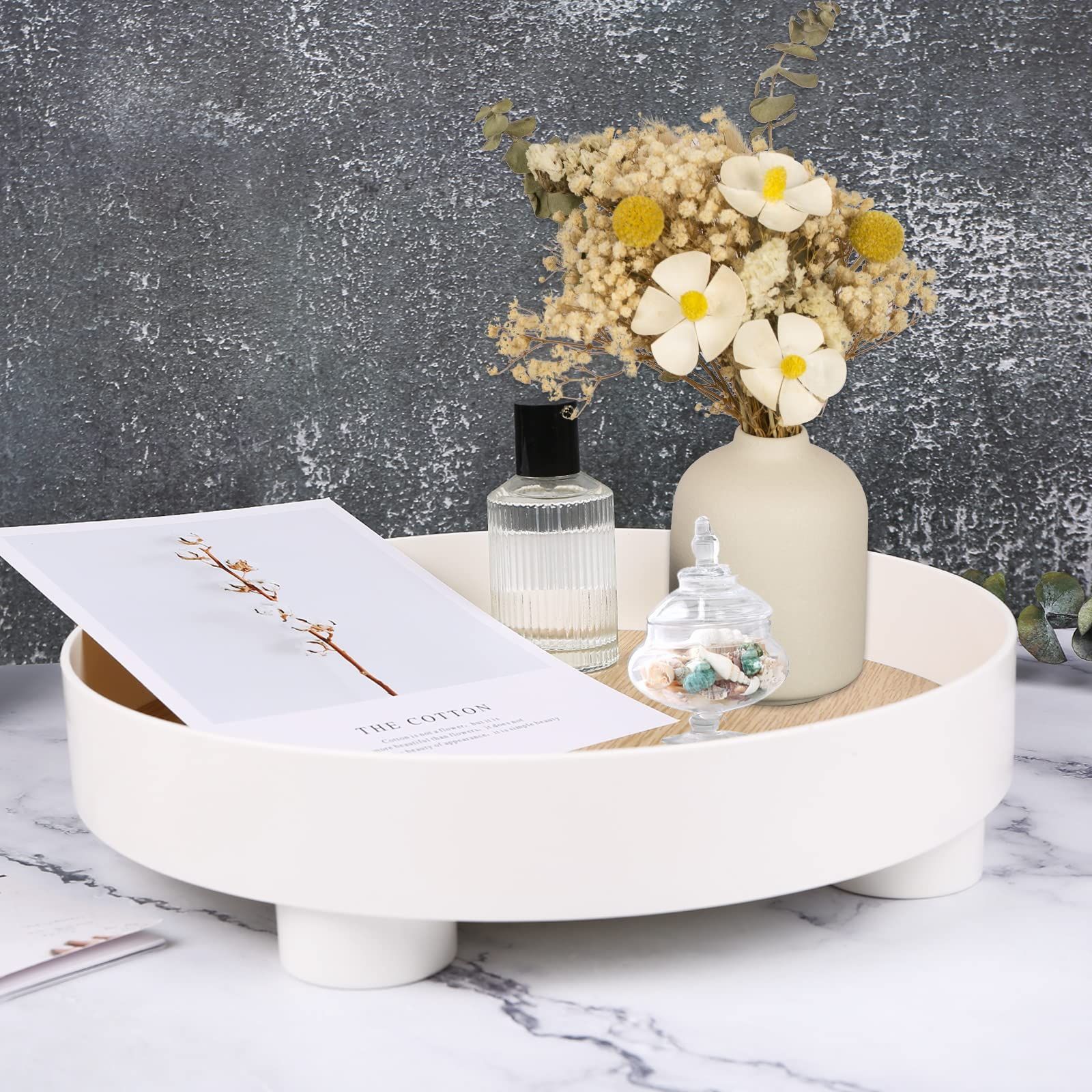 Decorative Trays Round White Storage Tray Organizer Storage Box Coffee Table view 4