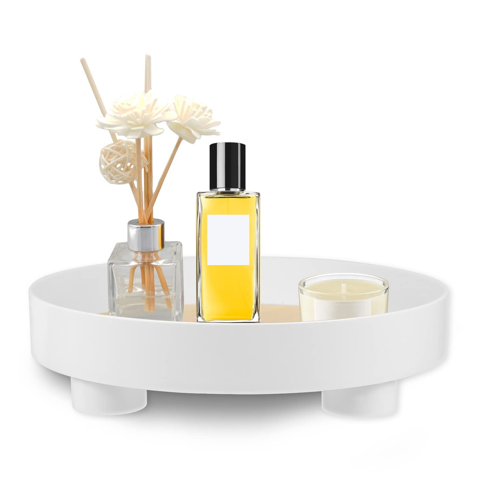 Decorative Trays Round White Storage Tray Organizer Storage Box Coffee Table view 5