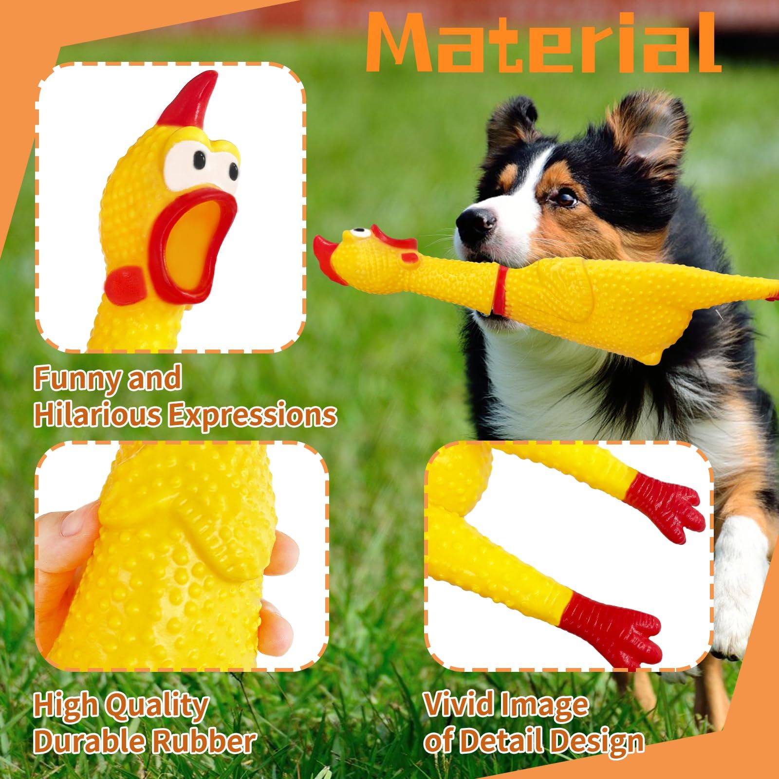 Large Rubber Chicken,Screaming Chicken Dog Toys,Yellow Rubber Squawking view 5