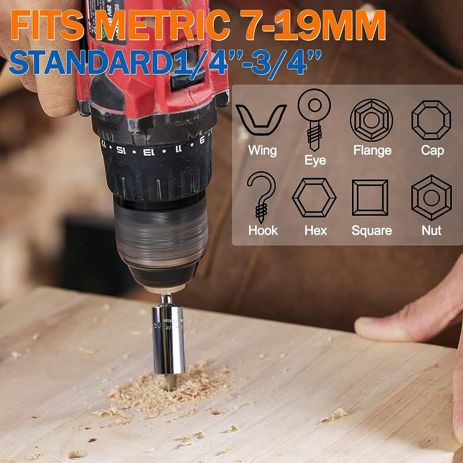 Universal Socket Tool, Tools for Men with Power Drill Adapter 1/4"-3/4" 2Pc view 4